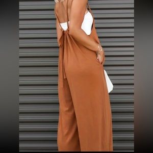 Wide leg tie back overalls green